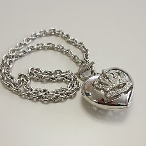 Crown Heart Silver Necklace Reversible  Women's 16" Career  Office Casual